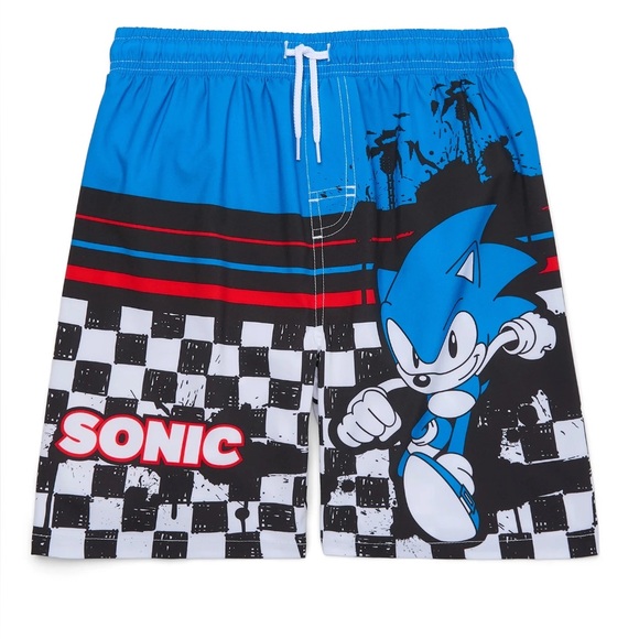 New Sonic the Hedgehog Boys’ Graphic Swim Trunks with UPF 50+, Size M(8) - Picture 1 of 3